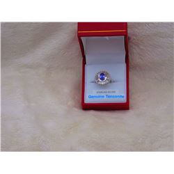 STERLING SILVER GENUINE TANZANITE & CZ RING