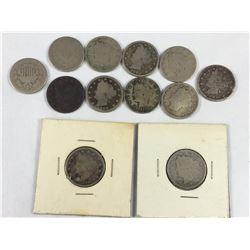Group of US Nickel Coins - 1882, 1883, 1889, 1895, 1900, 1902, 1911, 1911, 1912