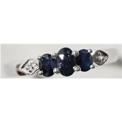 #2-STERLING SILVER 3 SAPPHIRE RING
