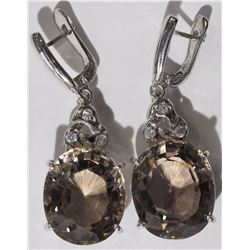 #35-STERLING SILVER LARGE SMOKEY QUARTZ AND