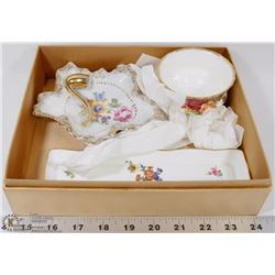 SATIN BOX WITH VINTAGE BONE CHINA AND PORCELAIN