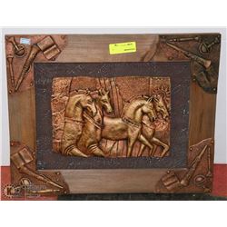 WOOD FRAMED 3D HORSE ART WALL HANGING