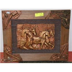 WOOD FRAMED 3D HORSE ART WALL HANGING