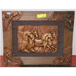 WOOD FRAMED 3D HORSE ART WALL HANGING