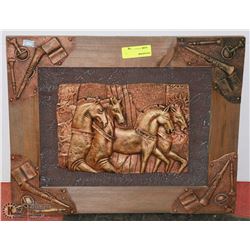 WOOD FRAMED 3D HORSE ART WALL HANGING