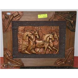 WOOD FRAMED 3D HORSE ART WALL HANGING