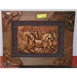 WOOD FRAMED 3D HORSE ART WALL HANGING
