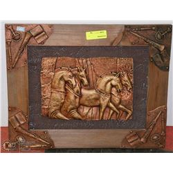 WOOD FRAMED 3D HORSE ART WALL HANGING