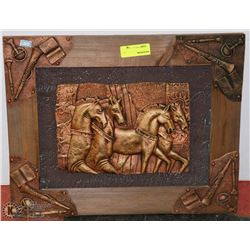 WOOD FRAMED 3D HORSE ART WALL HANGING
