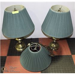 MATCHING 2 GREEN AND BRASS COLOR LAMPS WITH