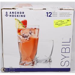 NEW ANCHOR HOCKING 12PC GLASSWARE SET