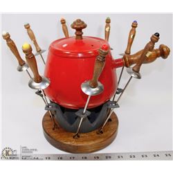 VINTAGE FONDUE POT WITH CAST IRON BASE