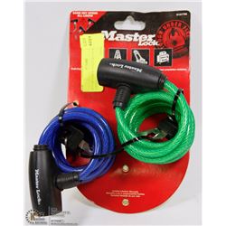 SET OF 2 NEW MASTER LOCK CABLE LOCKS -