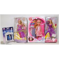 2 NEW DISNEY RAPUNZEL DOLLS, CINDERELLA  ALARM