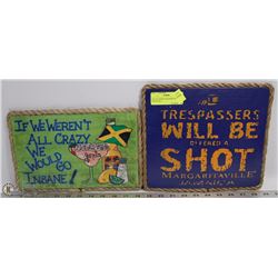 SET OF 2 WOOD AND ROPE NOVELTY BAR SIGNS -