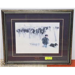 ROBERT DUNCAN PICTURE WINTER SCENE BOY WITH SLED