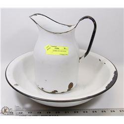 VINTAGE ENAMEL JUG AND BOWL