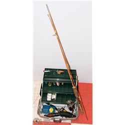 FISHING LOT INCL TACKLE BOX WITH CONTENTS, ROD AND