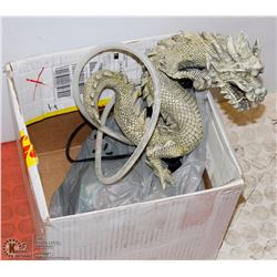 LOT OF POND SUPPLIES INCL LARGE DRAGON SPITTER,