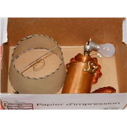 BOX W/ ASST COPPERWARE INCL COPPER BASE LAMP