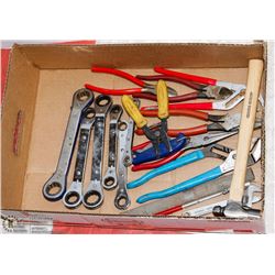 FLAT OF WRENCHES & VARIOUS PLIERS & SNIPS