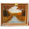 Image 1 : VINTAGE OIL ON CANVAS FRAMED FALL PICTURE