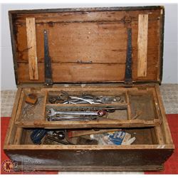 WOOD TOOL BOX WITH CONTENTS
