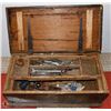 Image 1 : WOOD TOOL BOX WITH CONTENTS