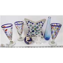 BOX W/ART GLASS ITEMS - GOBLETS, SMALL