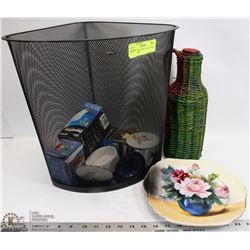 WIRE BASKET WITH 2 COLLECTIBLE ASIAN DISHES