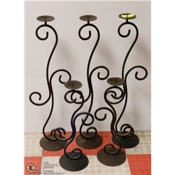 5 WROUGHT IRON CANDLE HOLDERS , 2 ARE 20"HIGH AND