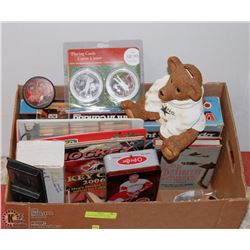 BOX OF HOCKEY COLLECTOR ITEMS INCL CARDS, MINI