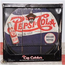 PEPSI COLA WALL MOUNTED BOTTLE OPENER WITH CAP