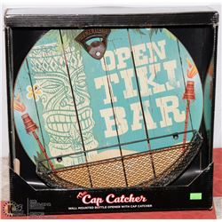 OPEN TIKI BAR WALL MOUNTED BOTTLE OPENER WITH CAP