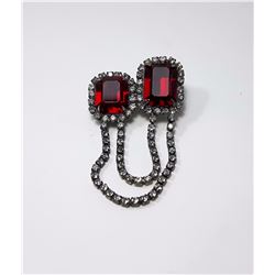 #21 - VINTAGE CLEAR & RED RHINESTONE BROOCH