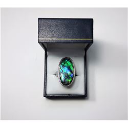 #10 - SILVER TONE OVAL BLUE/GREEN  ABALONE RING