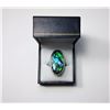 Image 1 : #10 - SILVER TONE OVAL BLUE/GREEN  ABALONE RING