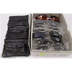FLAT OF DESIGNER SUNGLASSES SOLD WITH 3 LEATHER