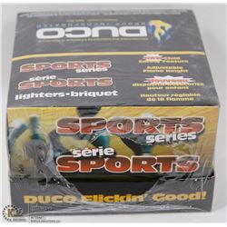 BOX OF 50 NEW SPORTS THEMED LIGHTERS