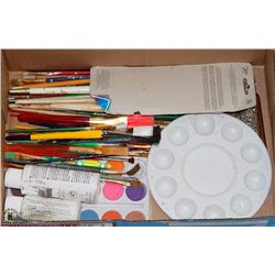 FLAT OF PAINT BRUSHES & PAINTS