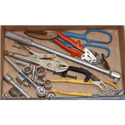 FLAT OF ESTATE TOOLS INCLUDES SOCKETS, C-CLAMPS,