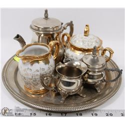BOX W/ SILVER PLATED TEA SET & MADE IN JAPAN CREAM