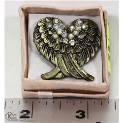 BRASS EAGLE WINGS RING WITH IRIDESCENT STONES