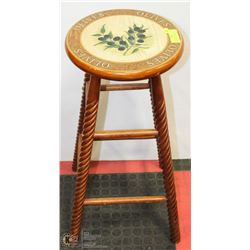 WOODEN BAR STOOL WITH DECORATIVE TOP AND SPINDLE