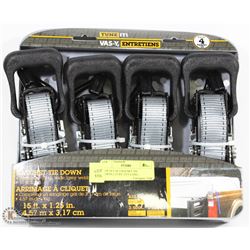 NEW SET OF 4 RACHET TIE DOWNS,1.25 BY 15FT LONG