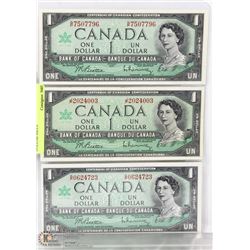 LOT OF 3 - 1967 CENTENNIAL DOLLAR BILLS