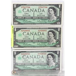 LOT OF 3 - 1967 CENTENNIAL DOLLAR BILLS