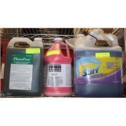 3 ASSORTED JUGS OF CLEANING SOLUTIONS