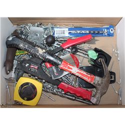 BOX OF MISC TOOLS INCL POP RIVETS