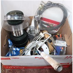 BOX WITH MISC HARDWARE INCL LUMINATOR CAMP LIGHT
